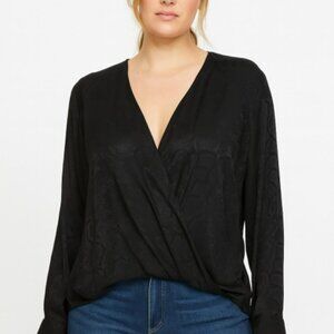 Rails Hillary Black‎ Snake Jacquard Wrap Blouse Top Size L